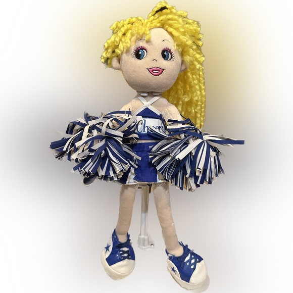 VTG FRIENDS 2b BLONDE SOFT DOLL POM POMS MEGAPHONE BUILD A BEAR BLUE - Picture 3 of 7